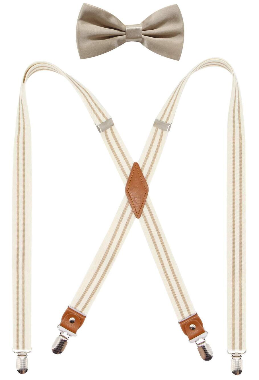8387 Suspender and Bowtie Set X Back Heavy Duty Adjustable Elastic Clips